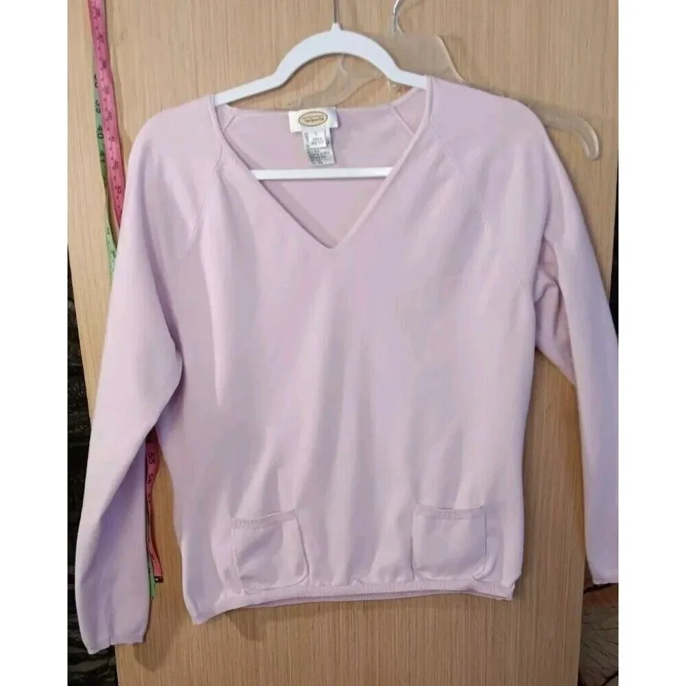 Talbots Ladies (L) Sweater Pink Pullover V-neckline Raglan Sleeves Front Pockets